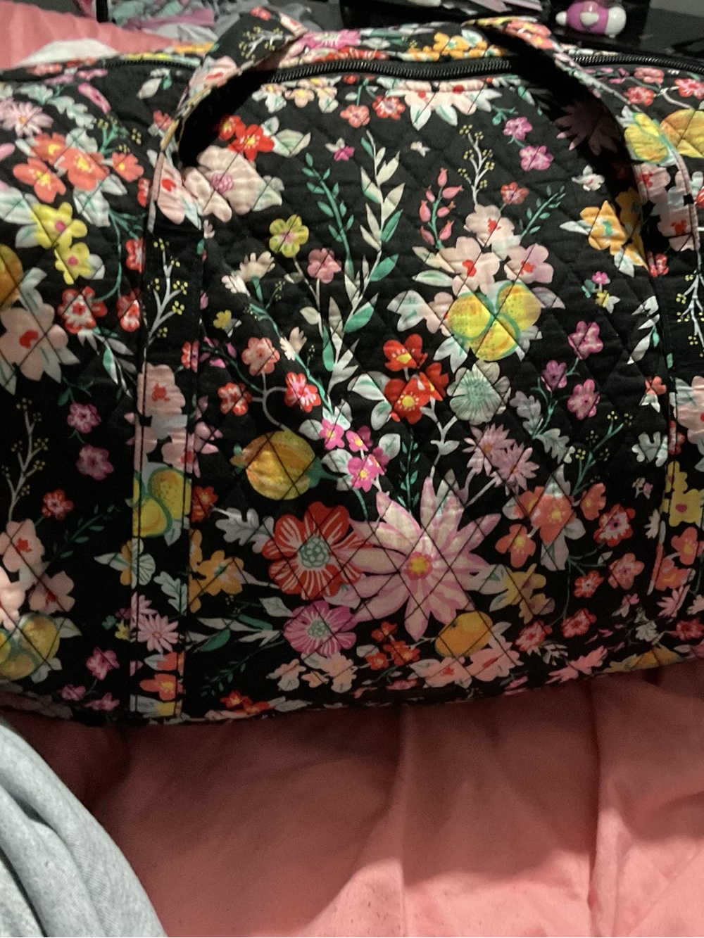 Quilted Floral Comfort Duffle Bag - Black/Pastel